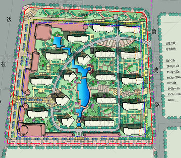 高档小区景观建筑规划PSD分层彩色平面图设计平面图下载-